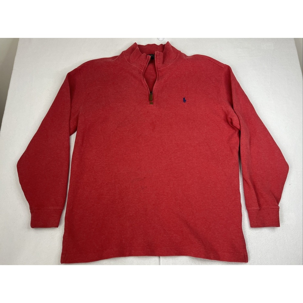 Polo Ralph Lauren Mens 1/4 Zip Sweater Red XLT Tall Pullover Cotton Blend SPOTS